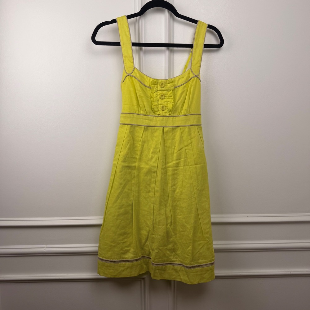 Jessica Simpson Lime Yellow Cotton Ruffle Sun Dress Smocked Back Small‎